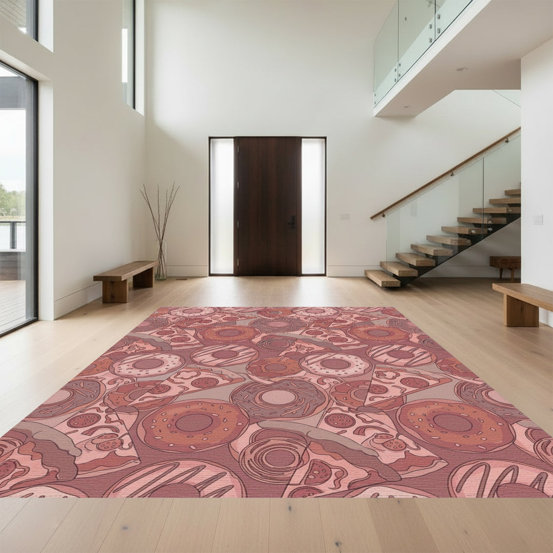 Pink Donut Pizza Collage Rug