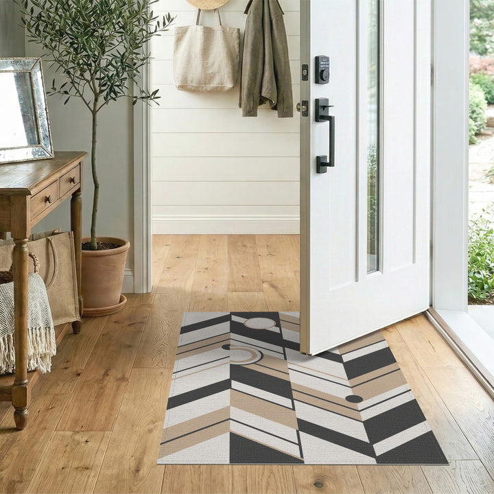 Beige Black Geometric Chevron Area Rug