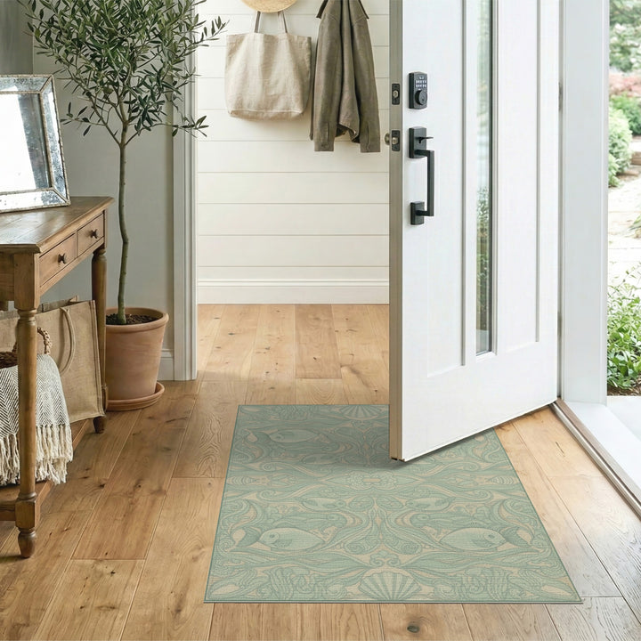 Teal Fish and Shells Coastal Area Rug
