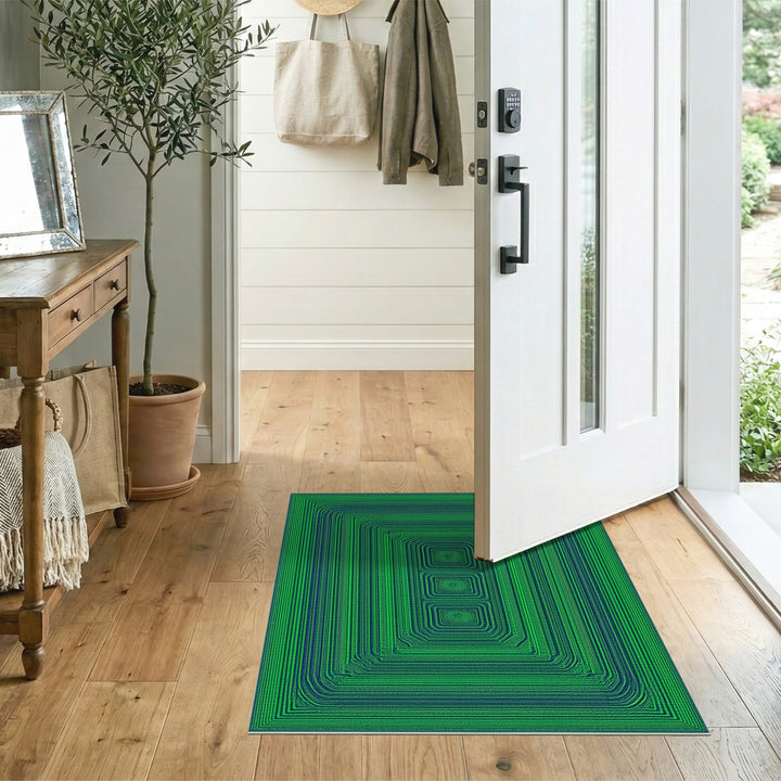 Green Concentric Geometric Area Rug