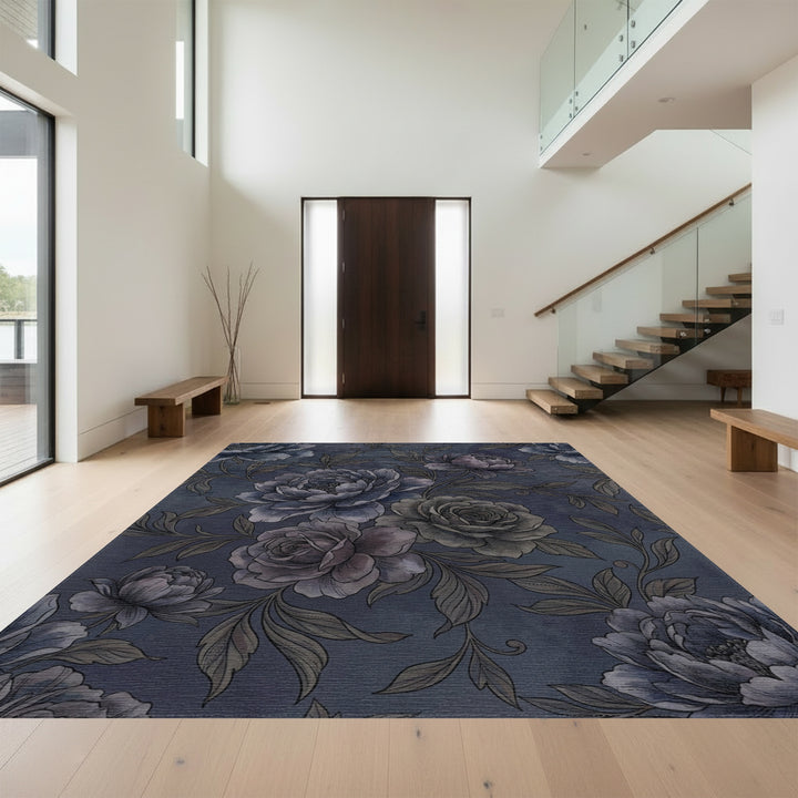 Vintage Blue Grey Floral Blossom Rug