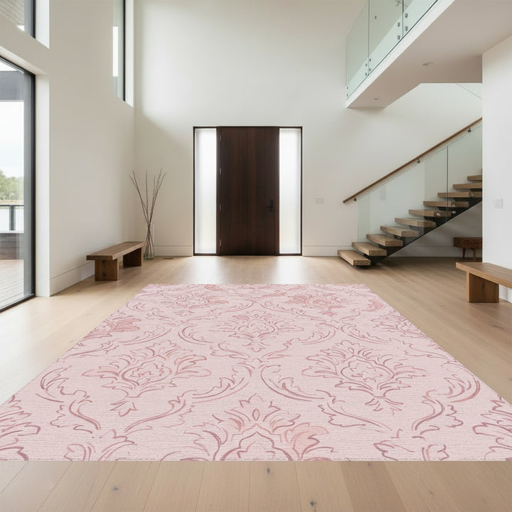 Dainty Pink Damask Scrollwork Rug