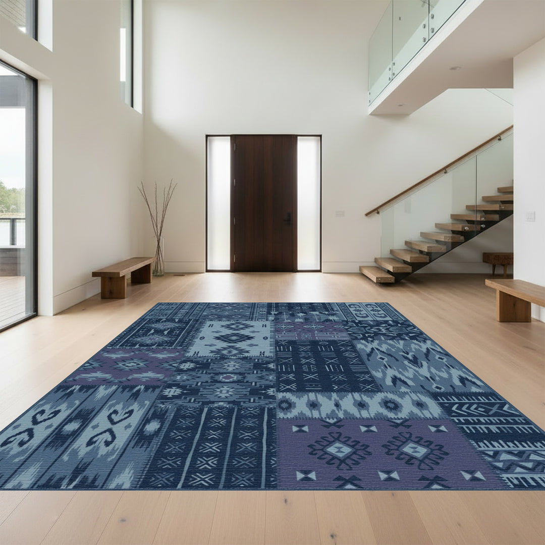 Indigo Patchwork Geometric Tribal Rug
