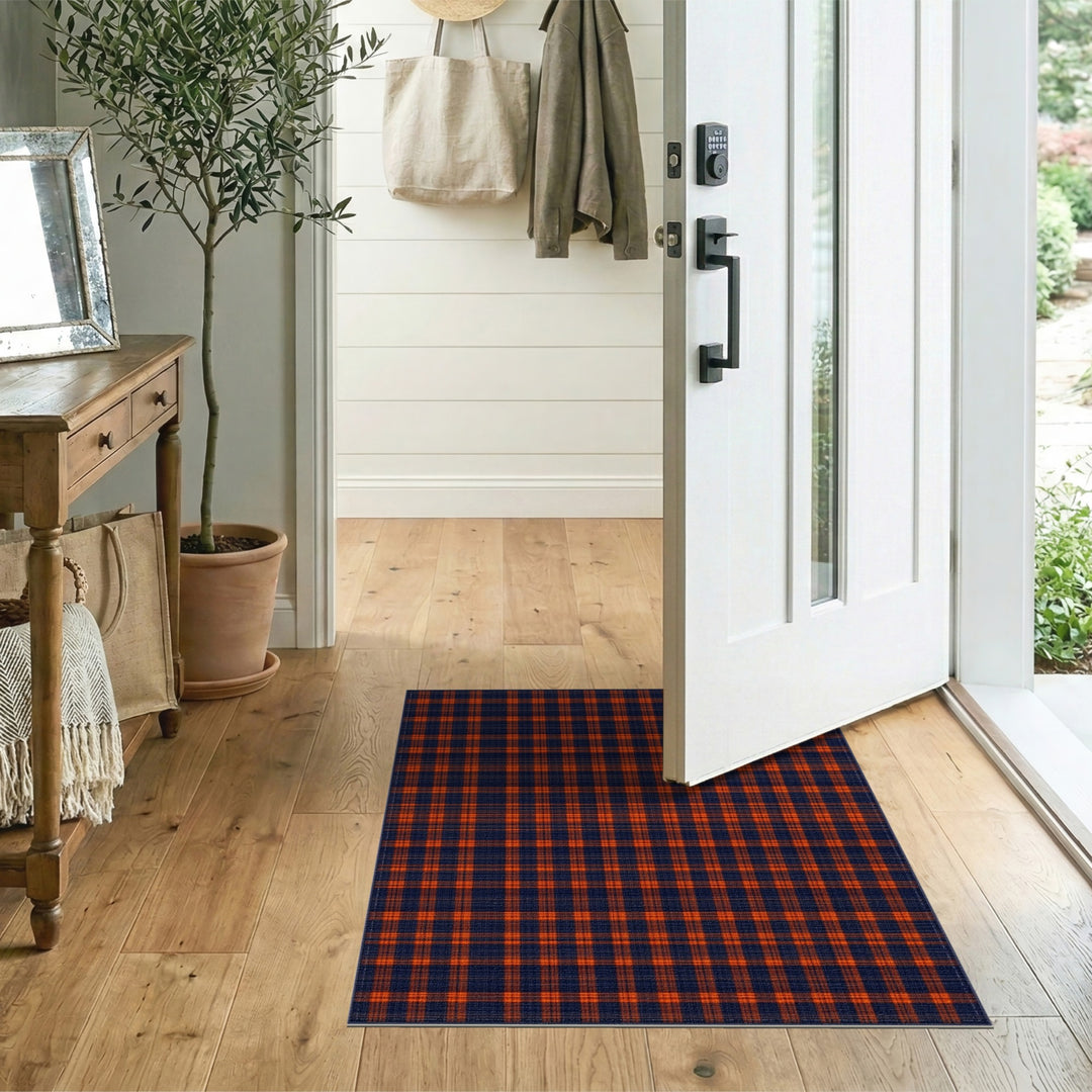 Navy and Orange Plaid Area Rug