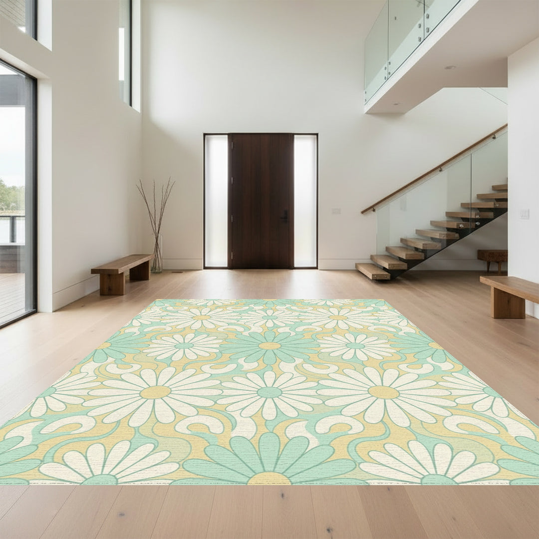 Retro Floral Daisy Swirl Rug