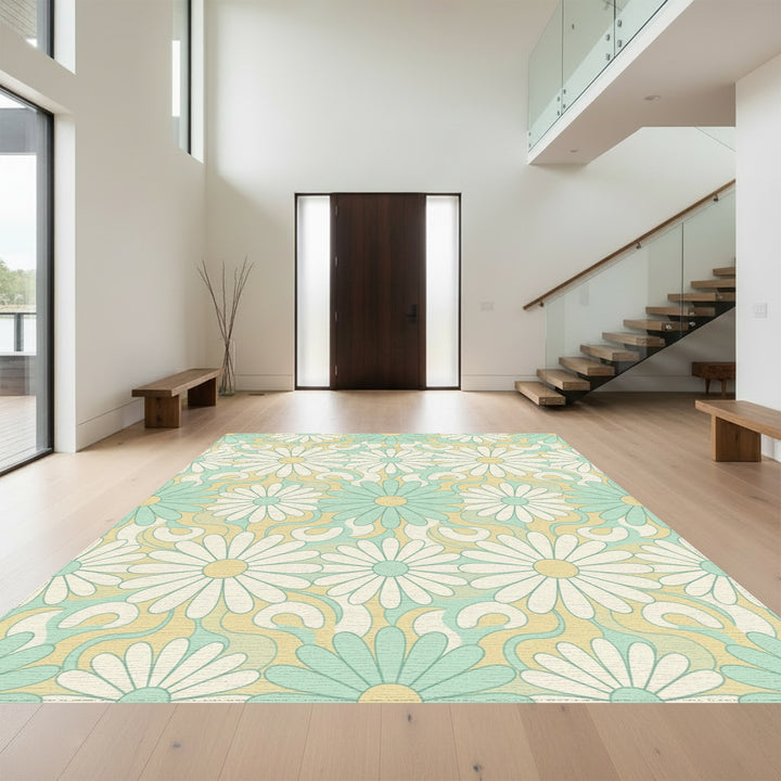 Retro Floral Daisy Swirl Rug