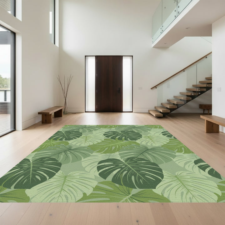 Verdant Green Tropical Leaf Arrangement Rug