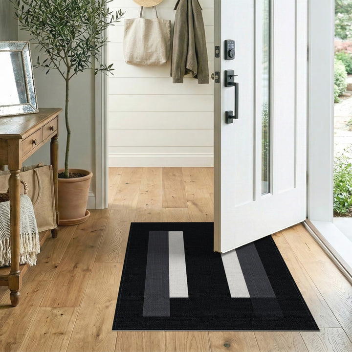 Vertical Black White Vertical Stripe Area Rug