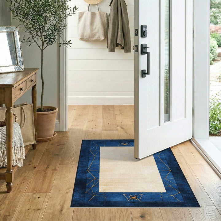 Navy Blue Gold Spider Web Area Rug