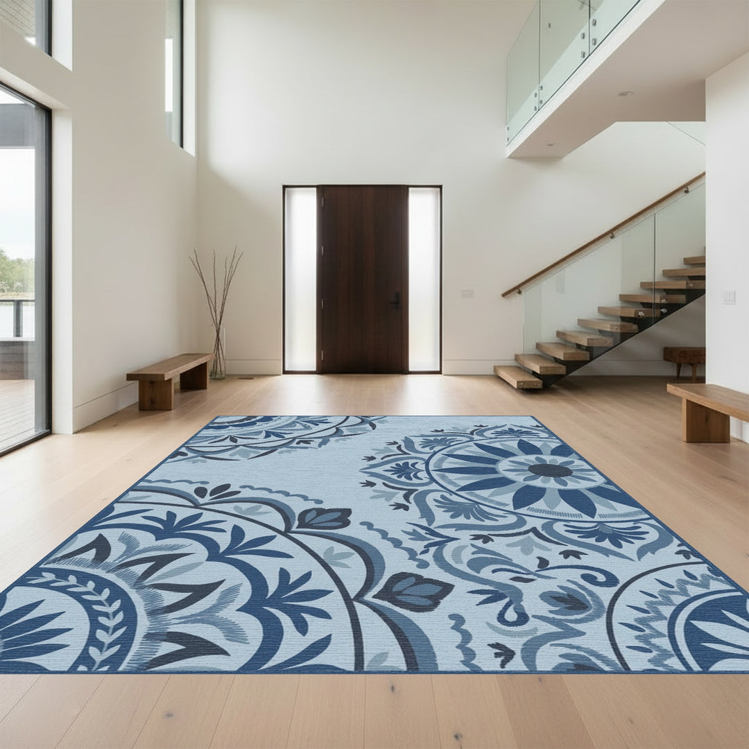 Deep Blue Medallion Garden Rug
