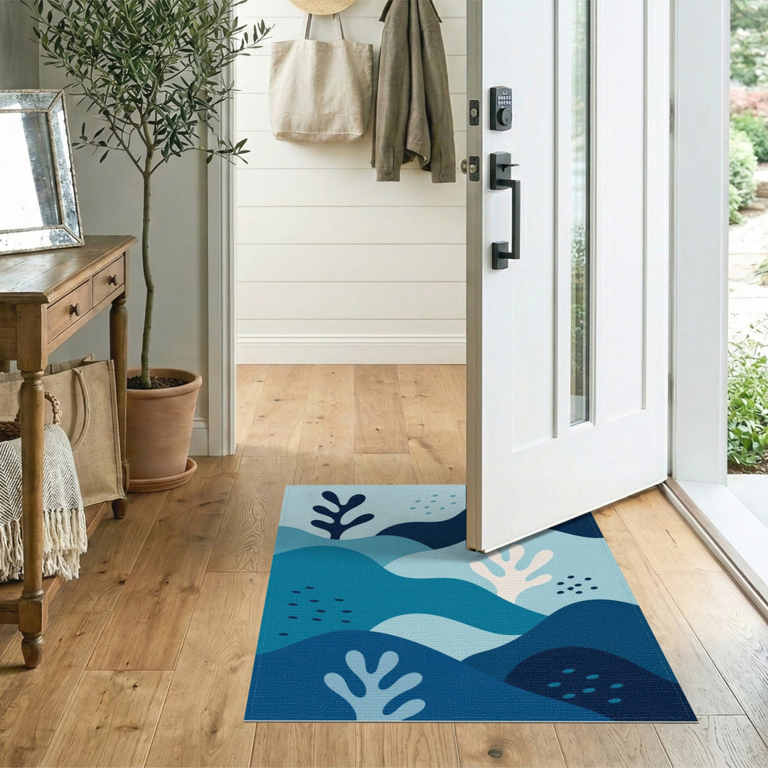 Blue Teal Abstract Wave Area Rug
