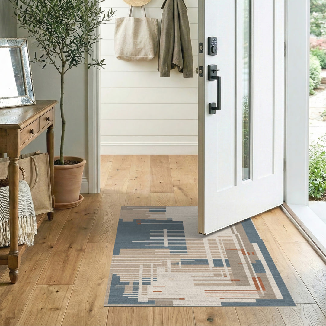 Abstract Geometric Modern Abstract Geometric Beige Area Rug