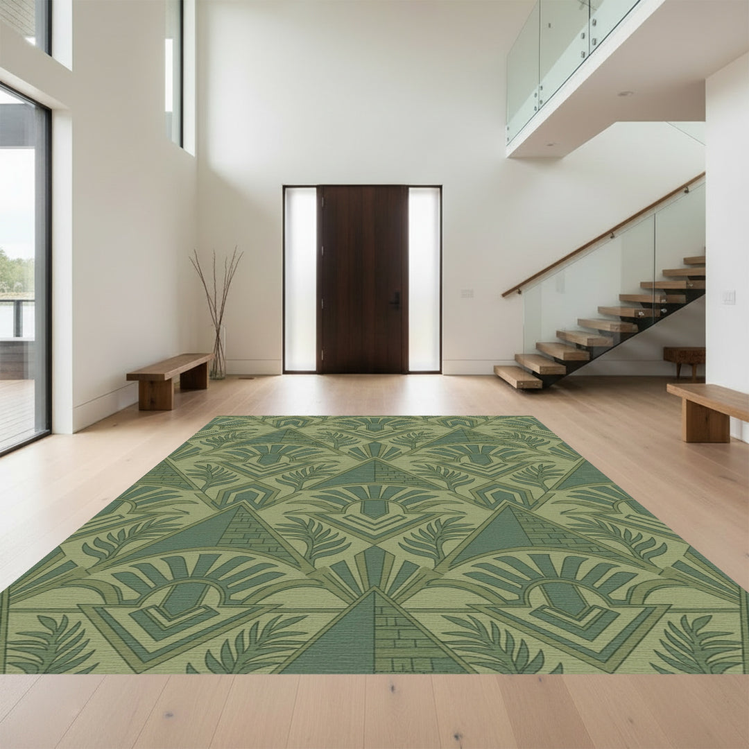 Art Deco Green Sunburst Foliage Rug