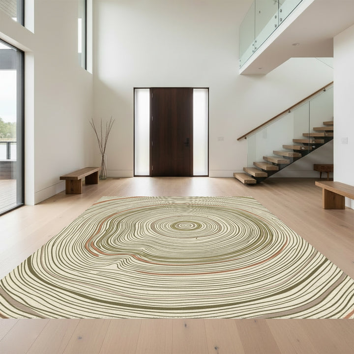 Earth Tones Wood Grain Rings Rug