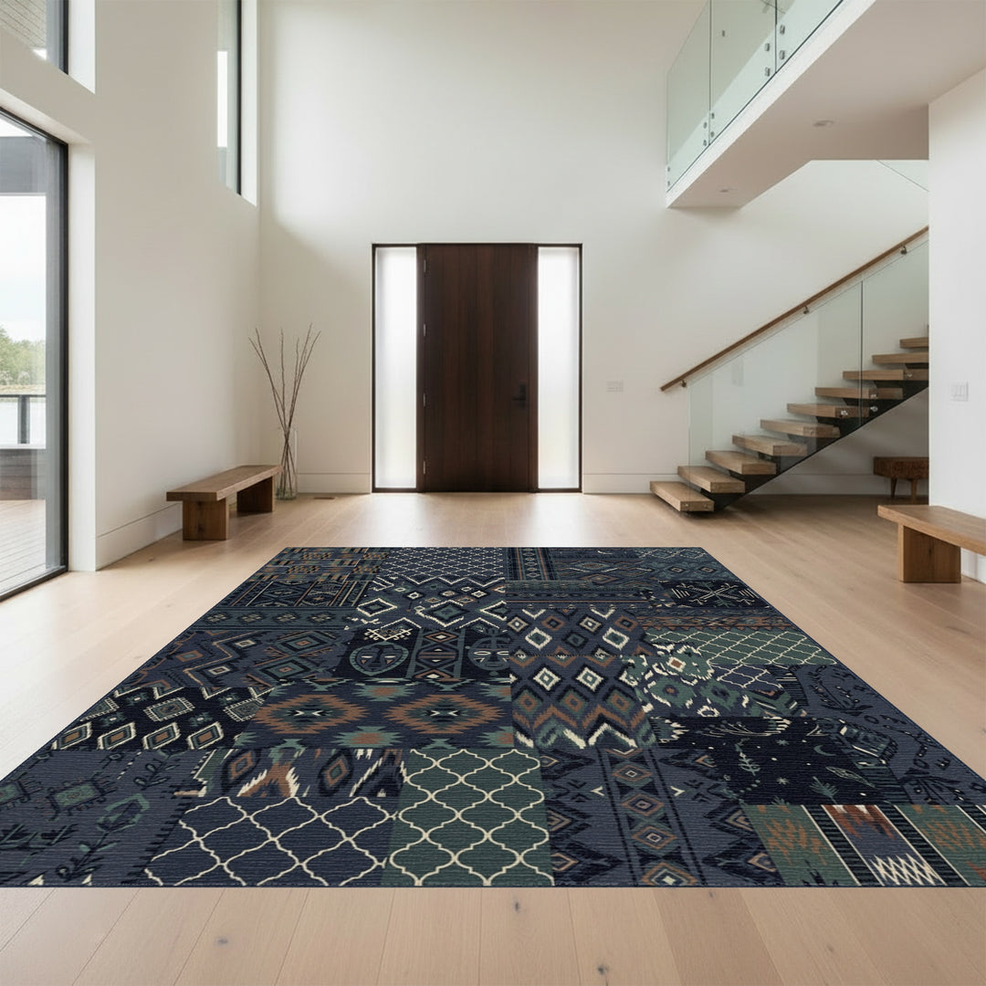 Nautical Tribal Patchwork Geometric Diamond Rug