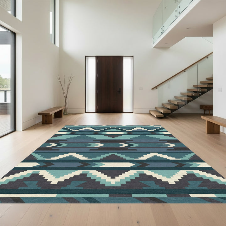 Abstract Teal Mountain Arrow Stripes Rug