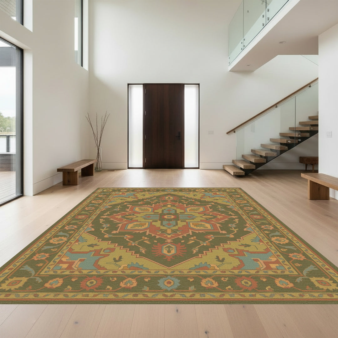 Earthy Rustic Floral Medallion Rug