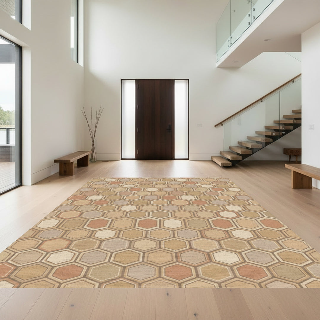 Earthy Tone Geometric Hexagon Rug