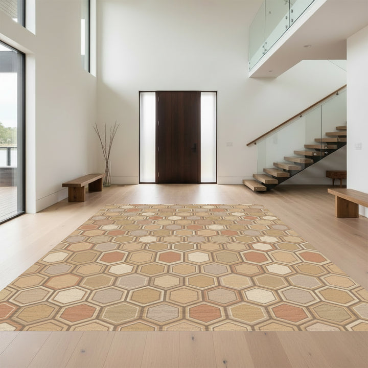 Earthy Tone Geometric Hexagon Rug