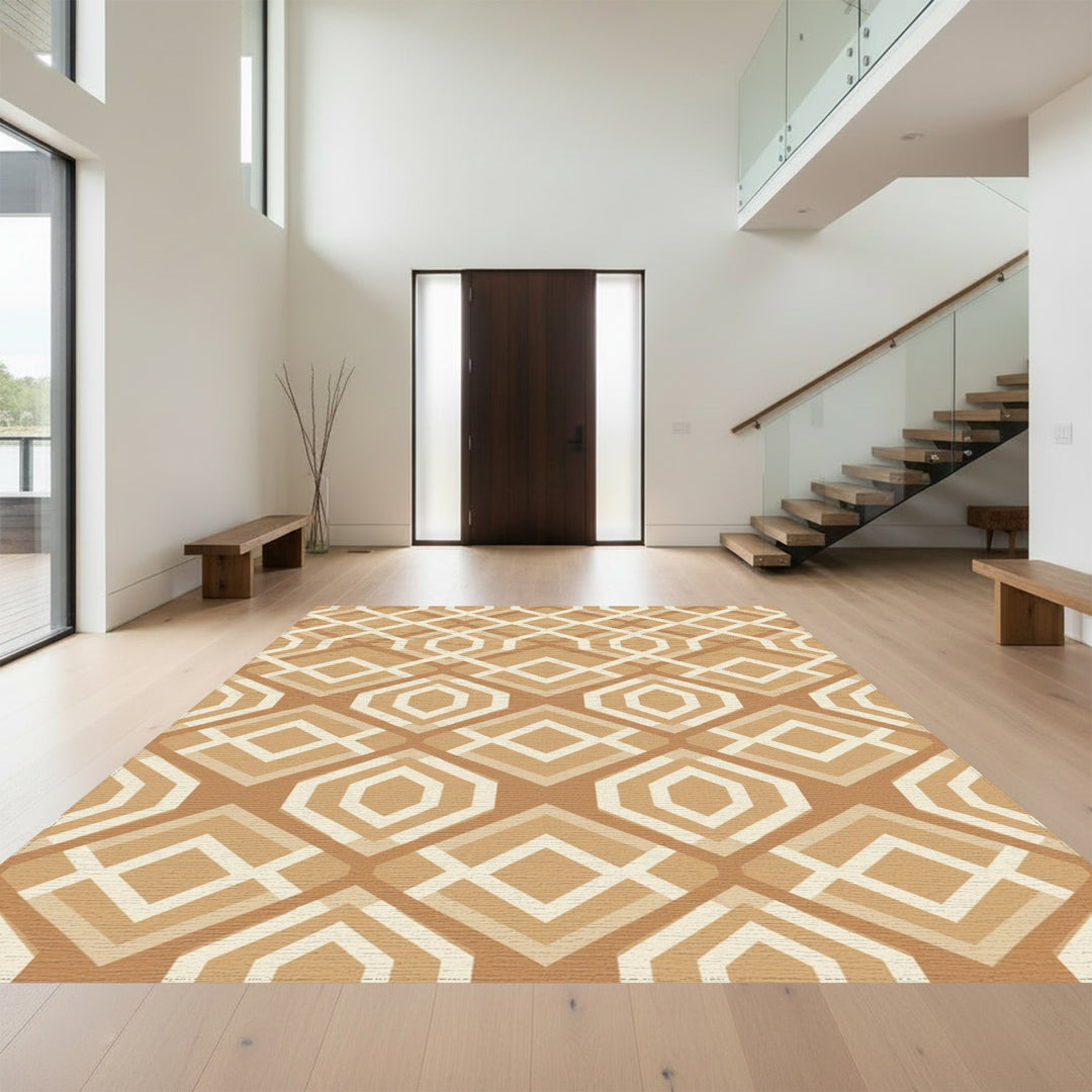 Warm Neutral Geometric Art Deco Rug