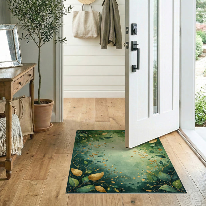 Green Lush Green Leaf Botanical Area Rug