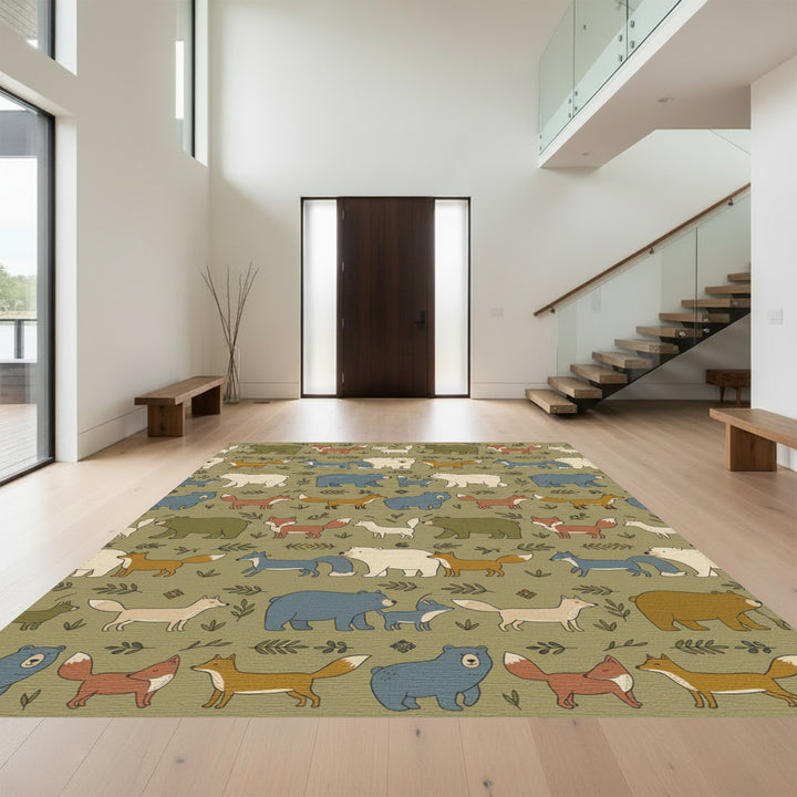 Woodland Animals Bear Fox Forest Friends Rug