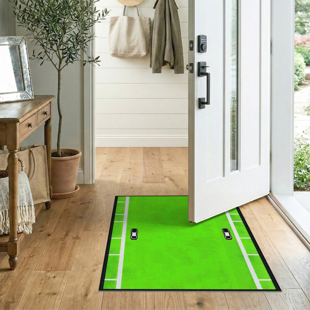 Green Geometric Court Area Rug