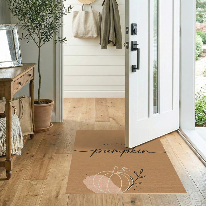 Brown and Tan Rustic Farmhouse Hey There Pumpkin Area Rug