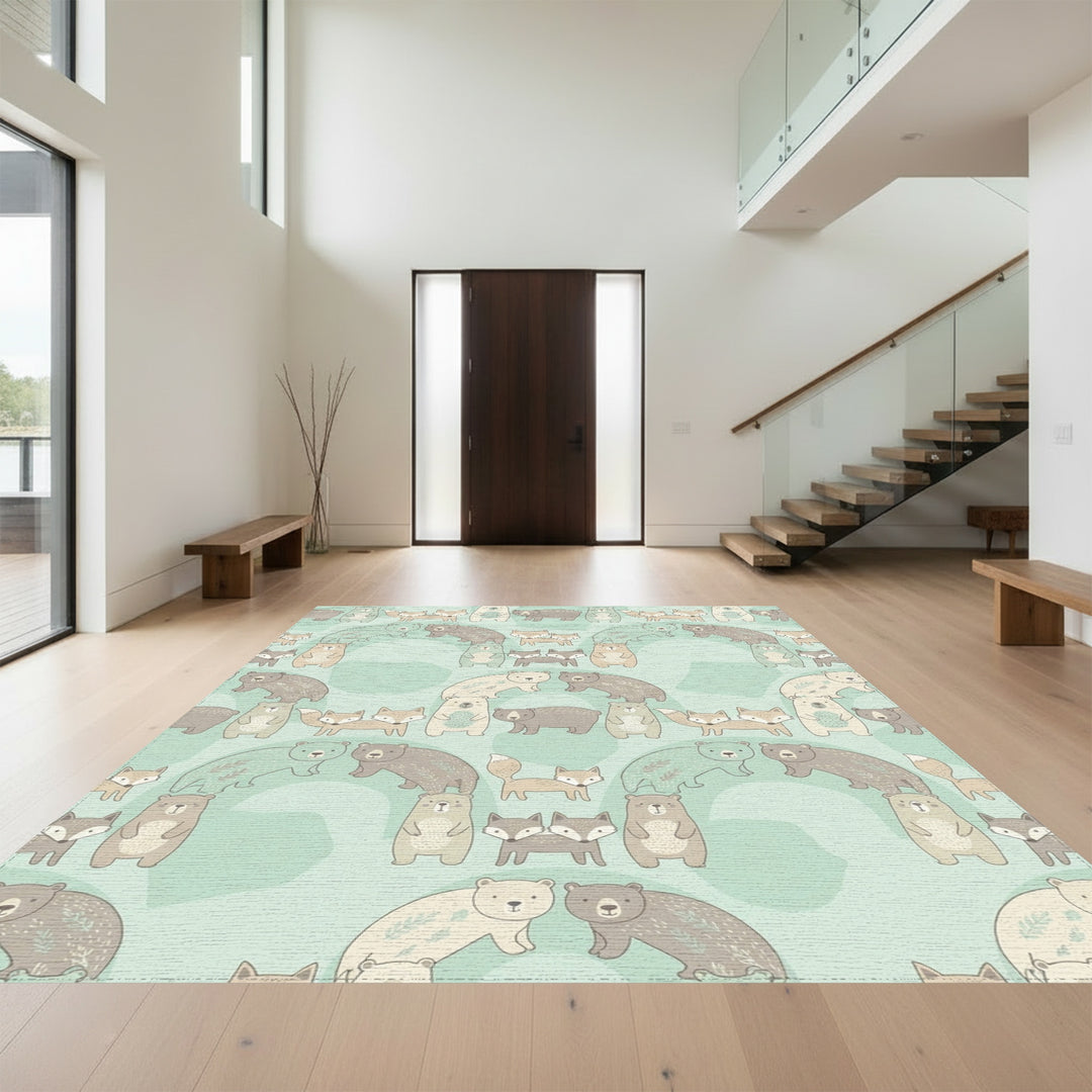 Whimsical Woodland Creatures Pastel Animals Rug