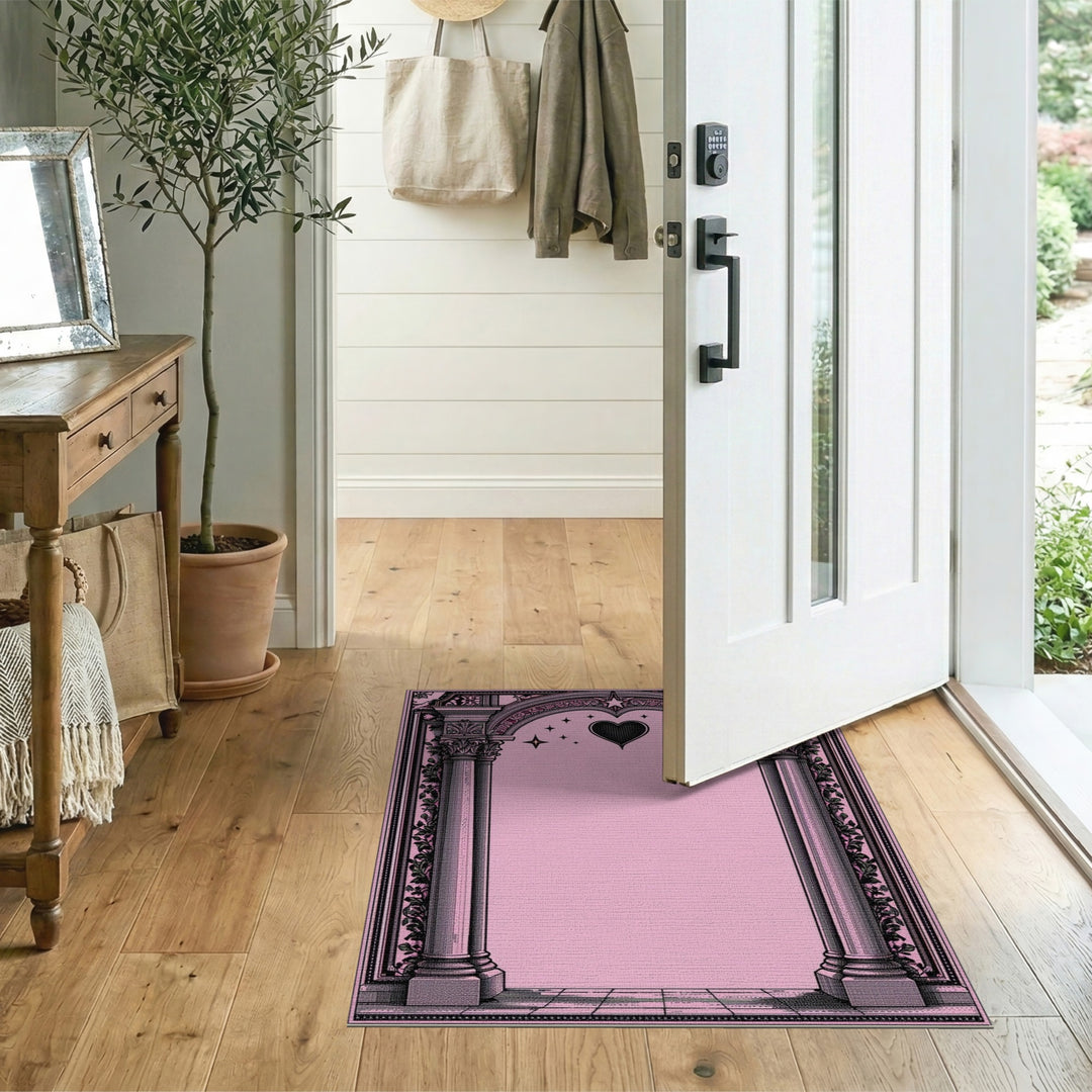 Pink Heart Arch Floral Vintage Area Rug