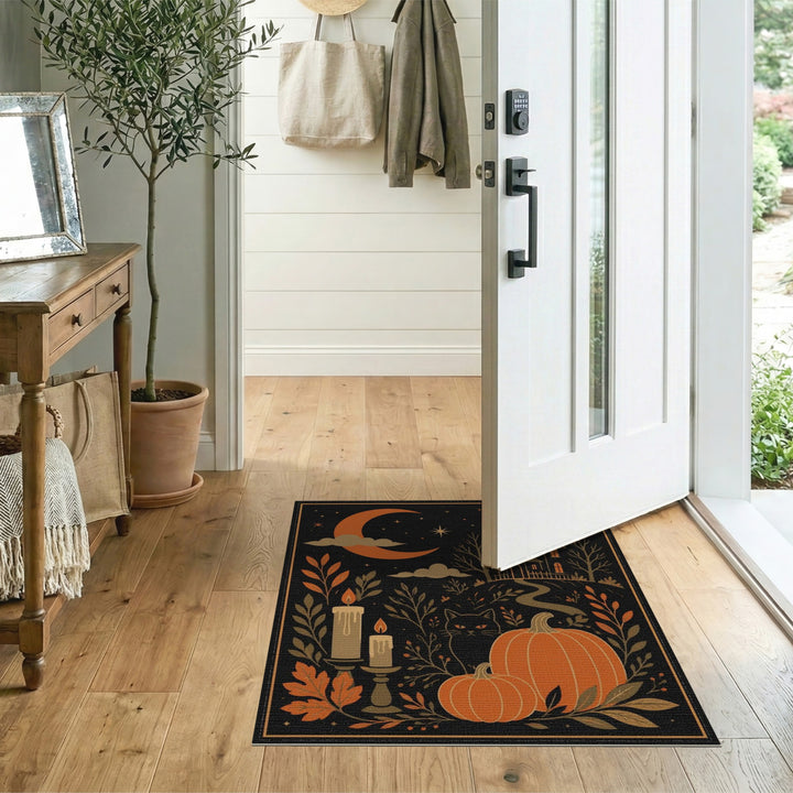 Haunted House Black Cat Pumpkin Area Rug