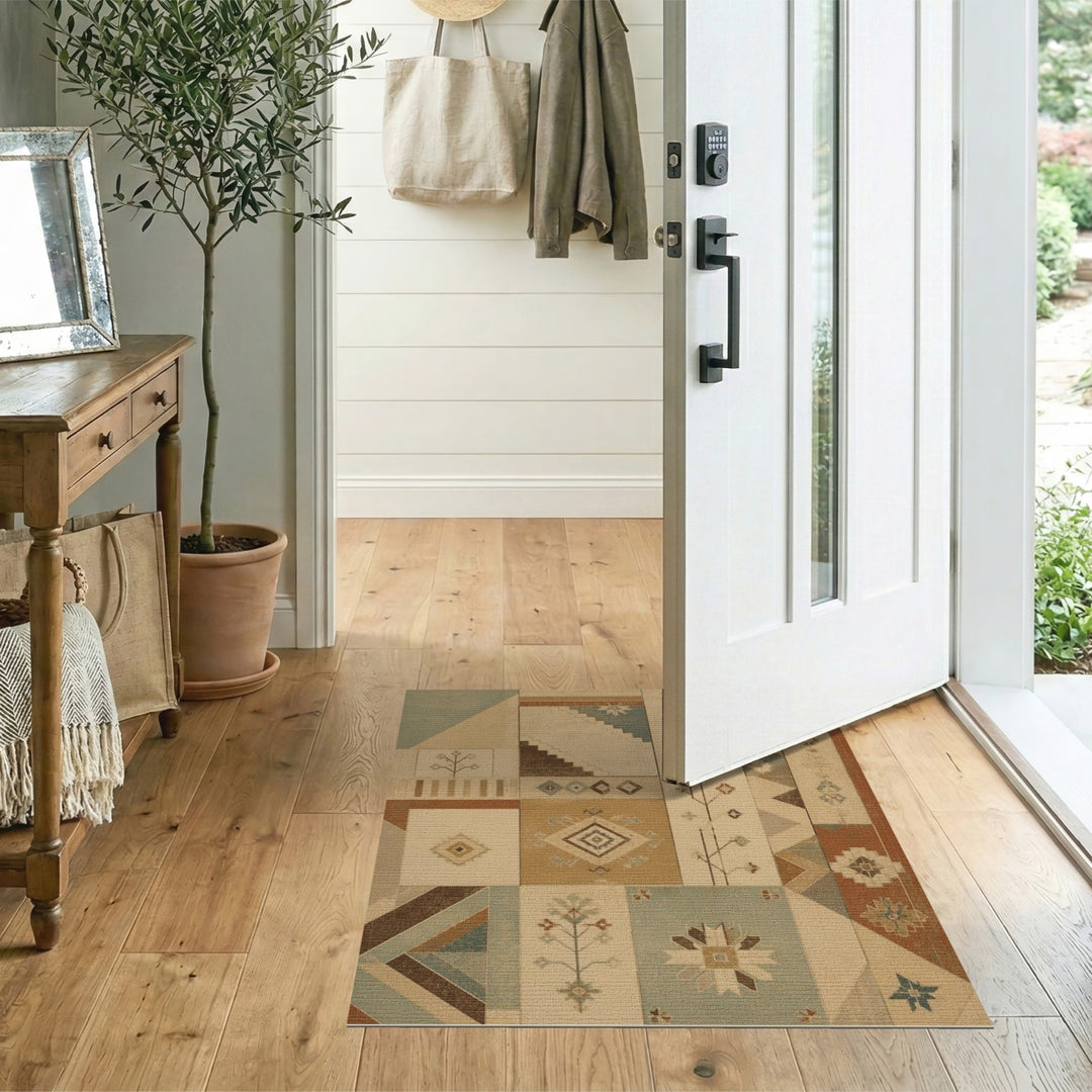 Heritage Tribal Patchwork Area Rug in Beige