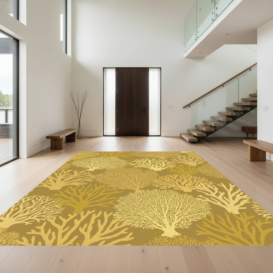 Golden Coral Fan Abstract Arrangement Rug