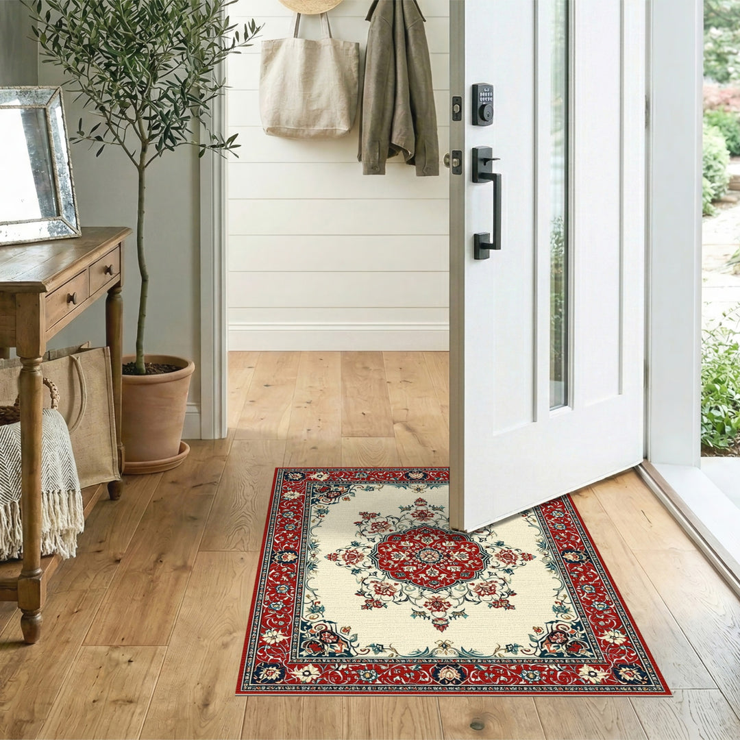 Red Persian Floral Medallion Area Rug