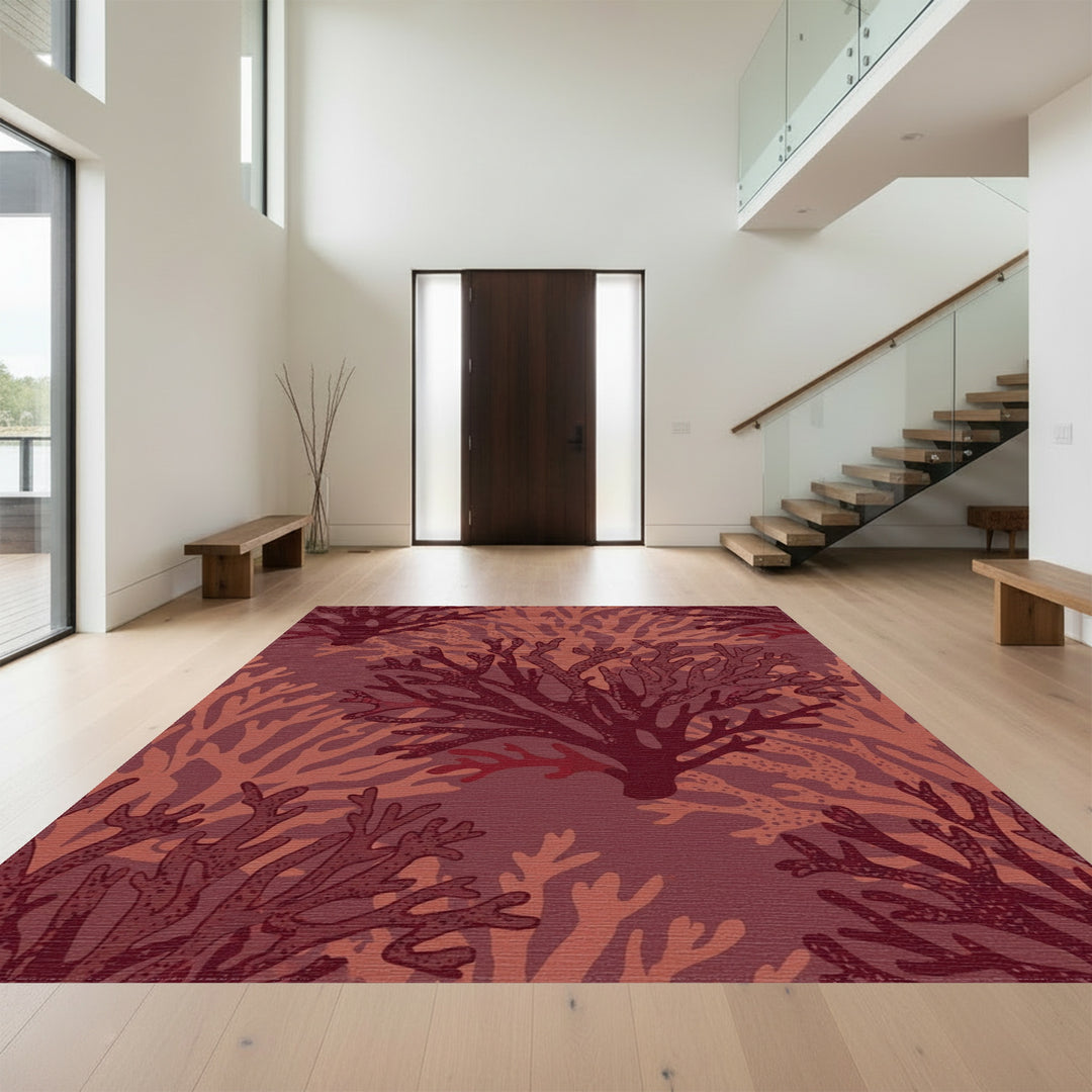 Deep Red Coral Organic Texture Rug