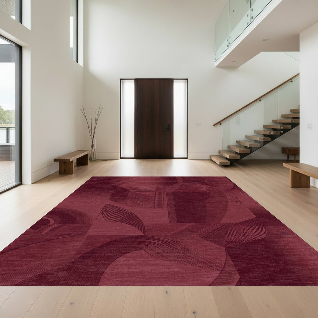 Deep Red Geometric Abstract Lines Rug
