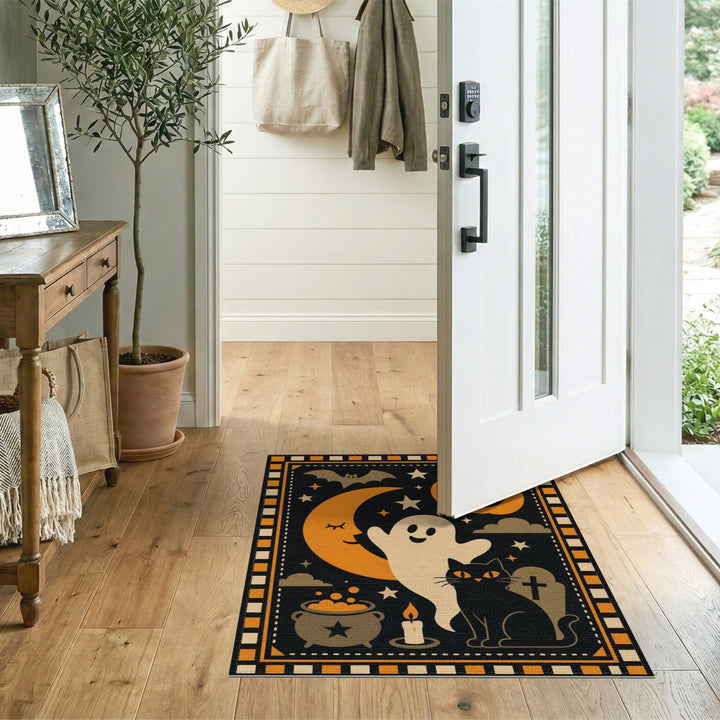 Whimsical Halloween Ghost Cat Area Rug
