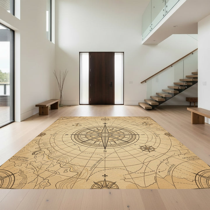 Vintage Nautical Compass Chart Rug