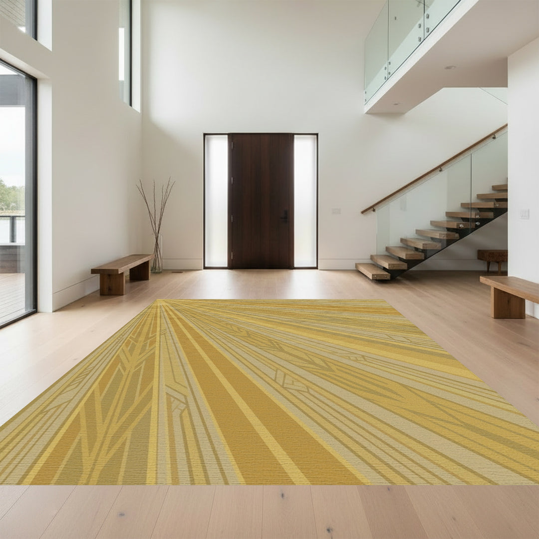 Golden Sunburst Art Deco Rays Rug