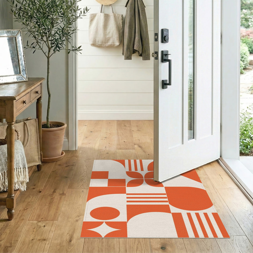 Bold Orange Geometric Area Rug