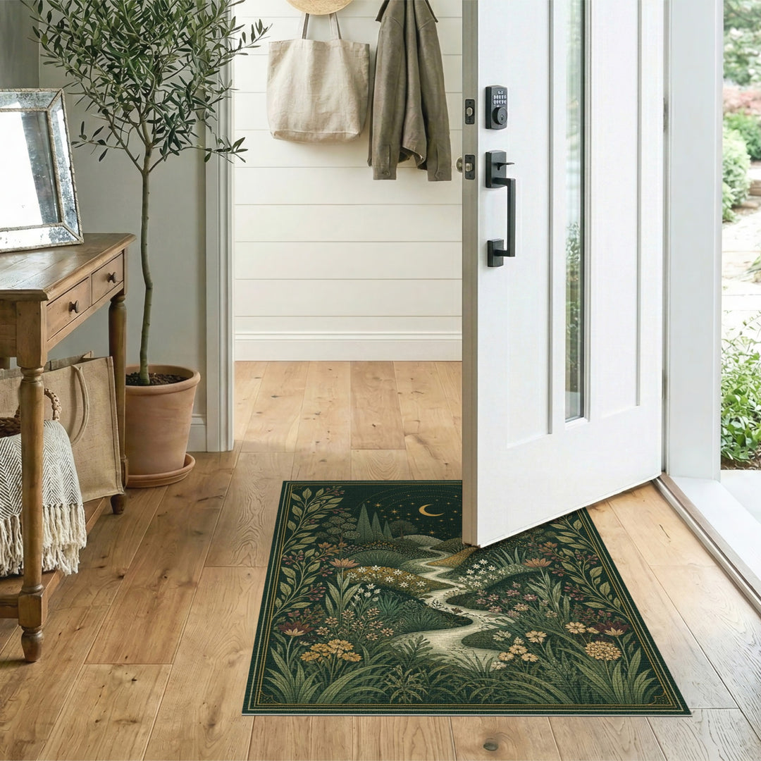 Moonlit Floral Path Green Area Rug