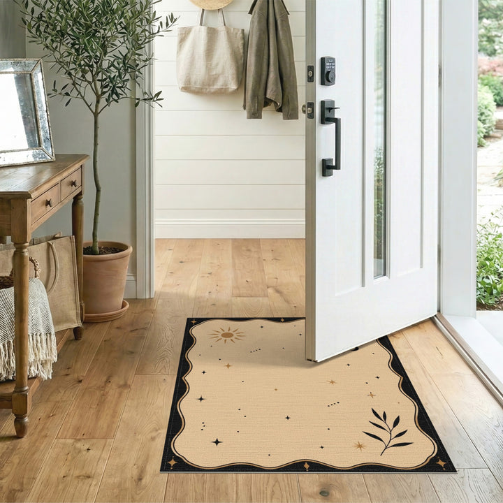 Celestial Beige Boho Area Rug with Sun Moon Stars