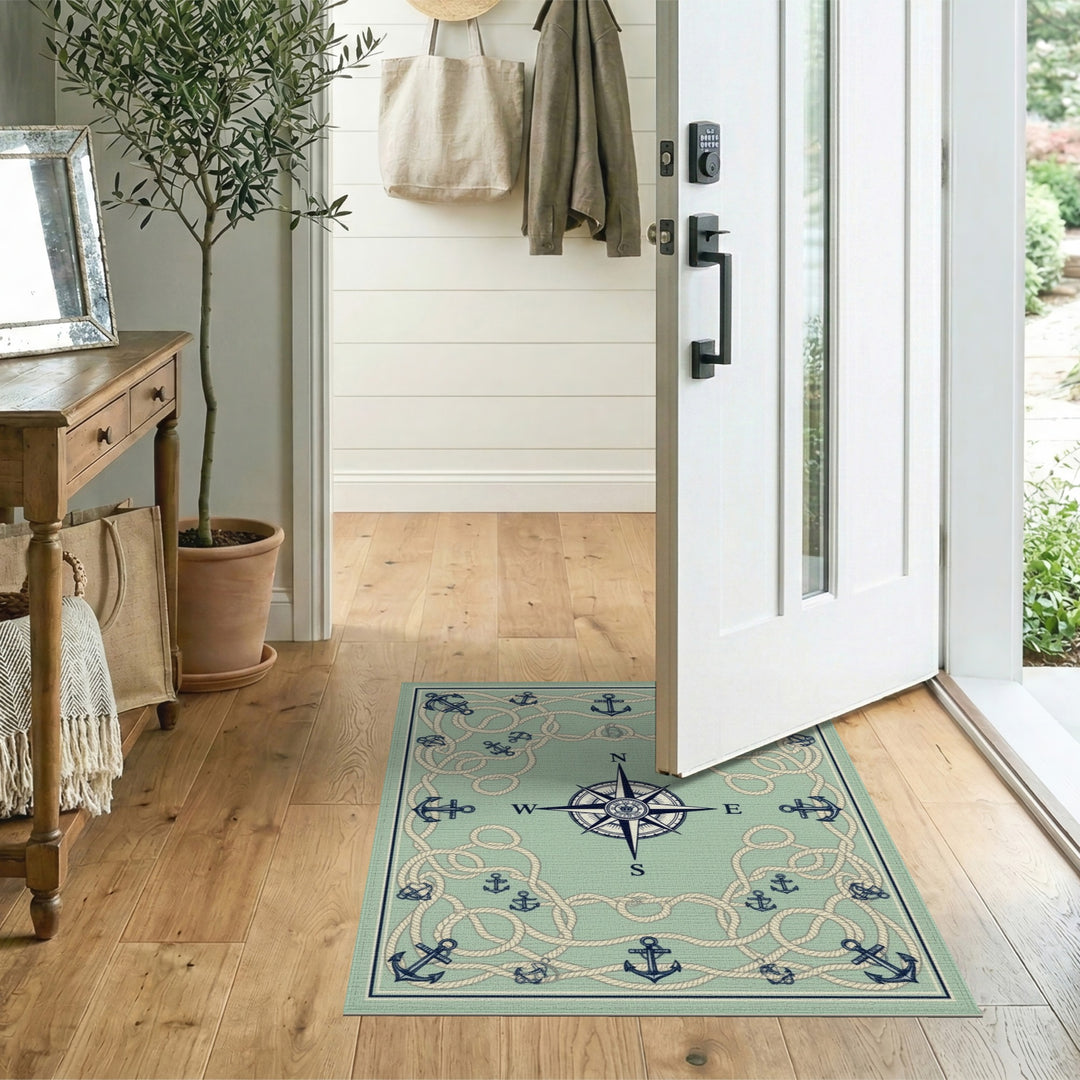 Nautical Compass Anchor Coastal Area Rug