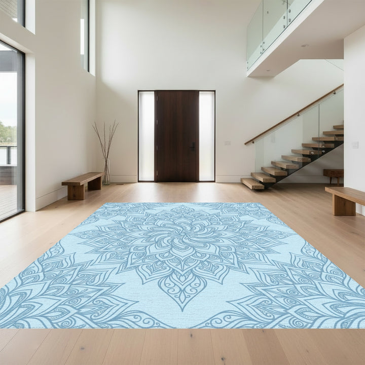Light Blue Intricate Floral Mandala Rug