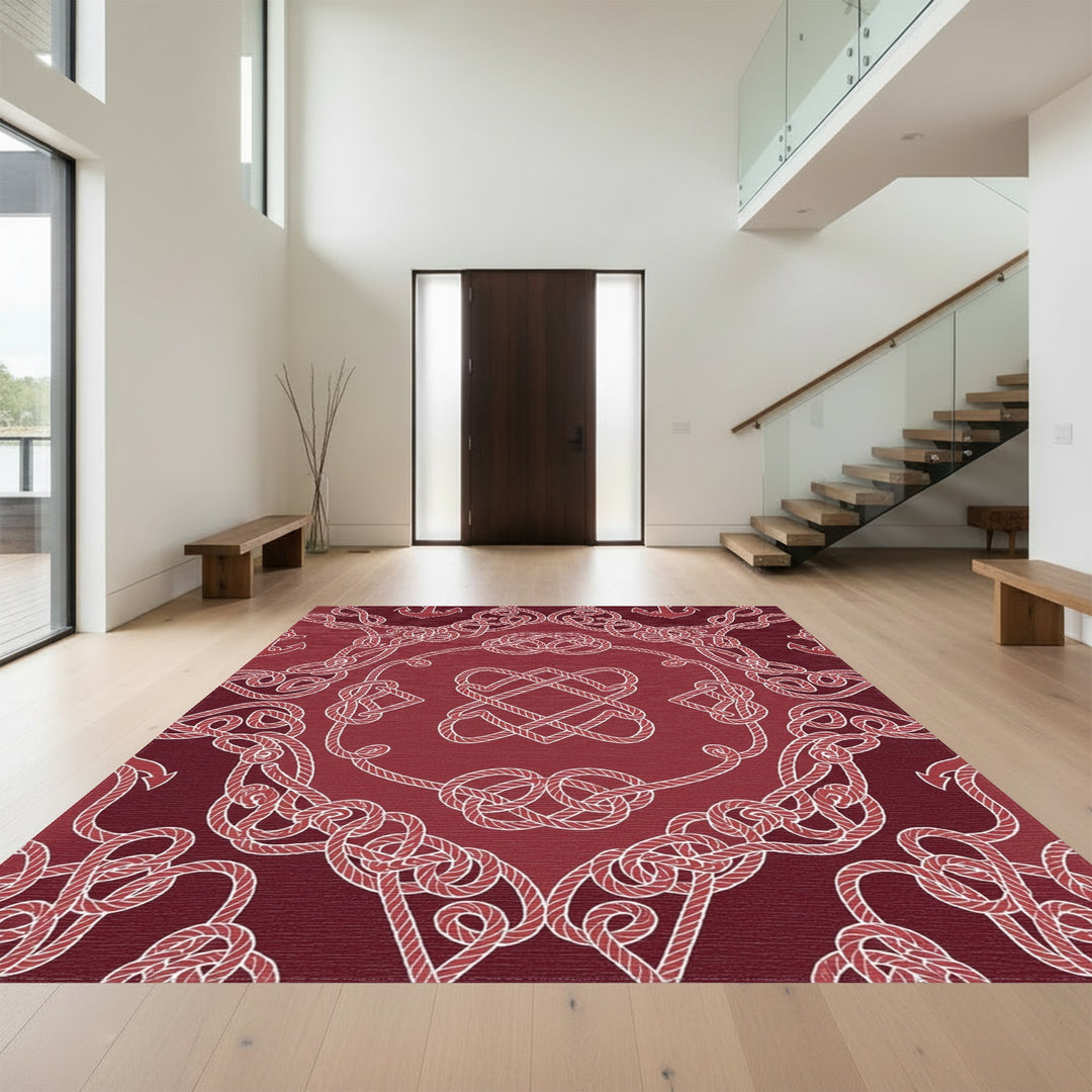 Crimson Nautical Rope Mandala Rug