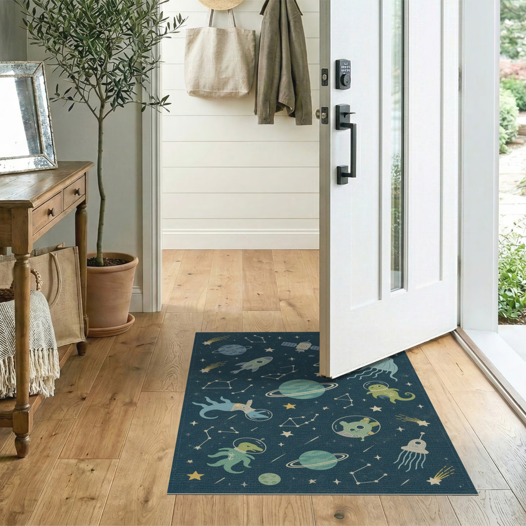 Kids Cartoon Space Animals Area Rug