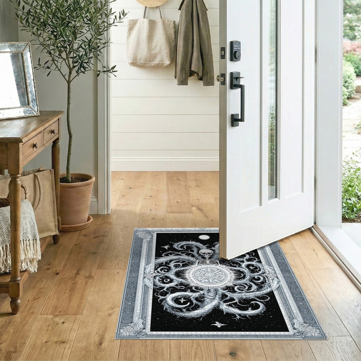 Skeleton Swirl Black White Area Rug