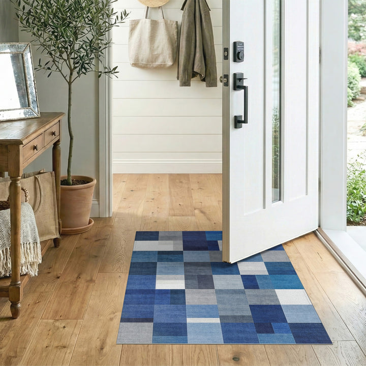 Blue and Teal Block Blue Geometric Block Area Rug