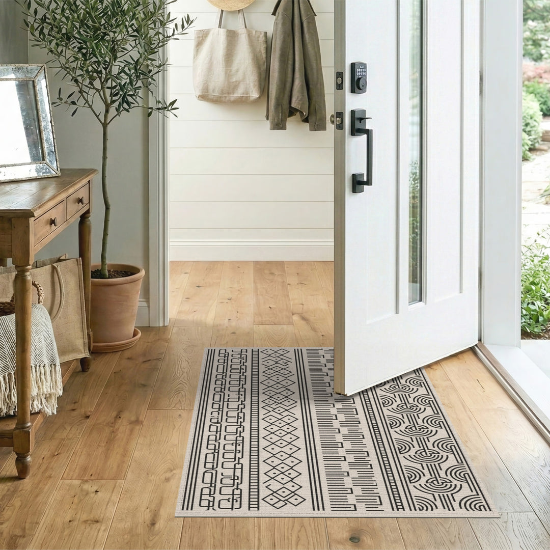 Black White Geometric Striped Area Rug