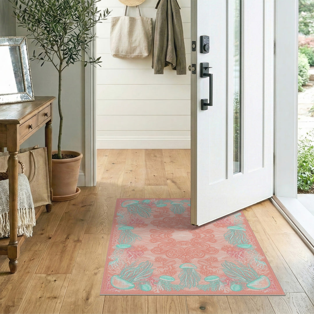 Pink Jellyfish Coral Coastal Area Rug